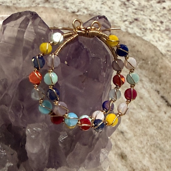 Wire Wrapped Multi-Color Hoop Earrings - Picture 5 of 7